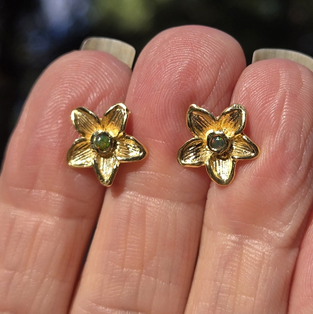 Black Opal Natural Sterling & Gold Earrings - Picture 9 of 11